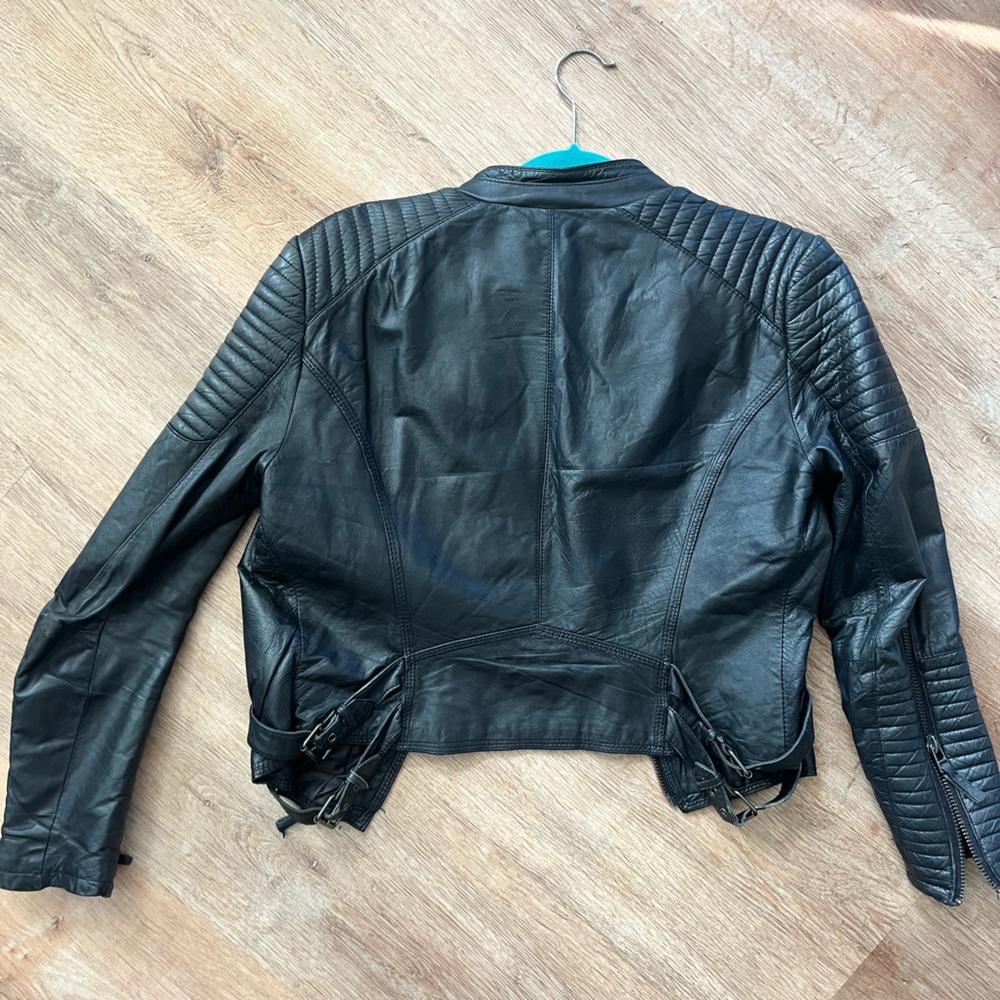 Zara Basic Genuine Leather Jacket With Side Buckl… - image 2